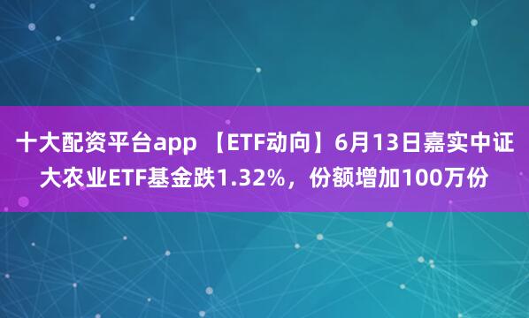 十大配资平台app 【ETF动向】6月13日嘉实中证大农业ETF基金跌1.32%，份额增加100万份